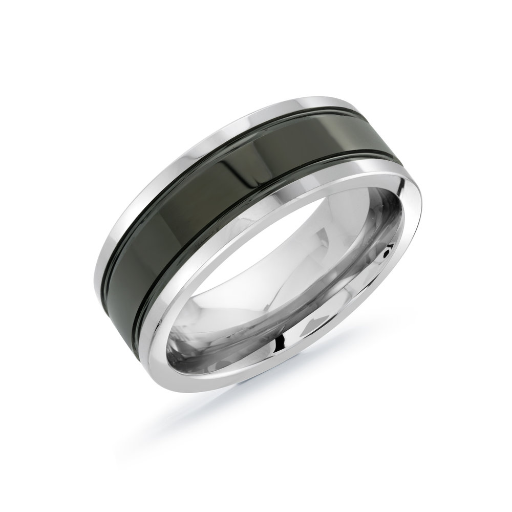 White/Black Tungsten Men's Ring Size 8mm (TG-001)