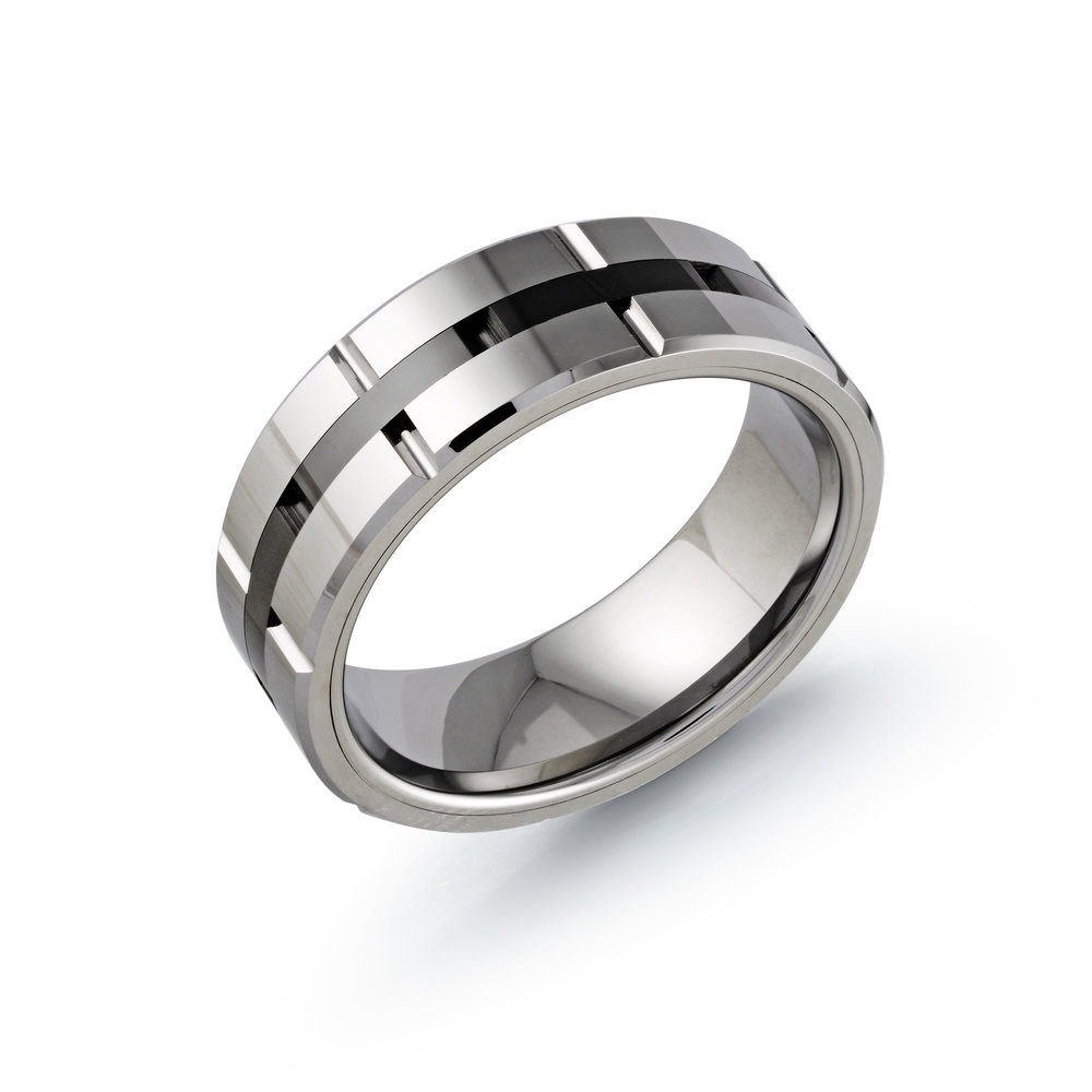 White/Black Tungsten Men's Ring Size 8mm (TG-015)