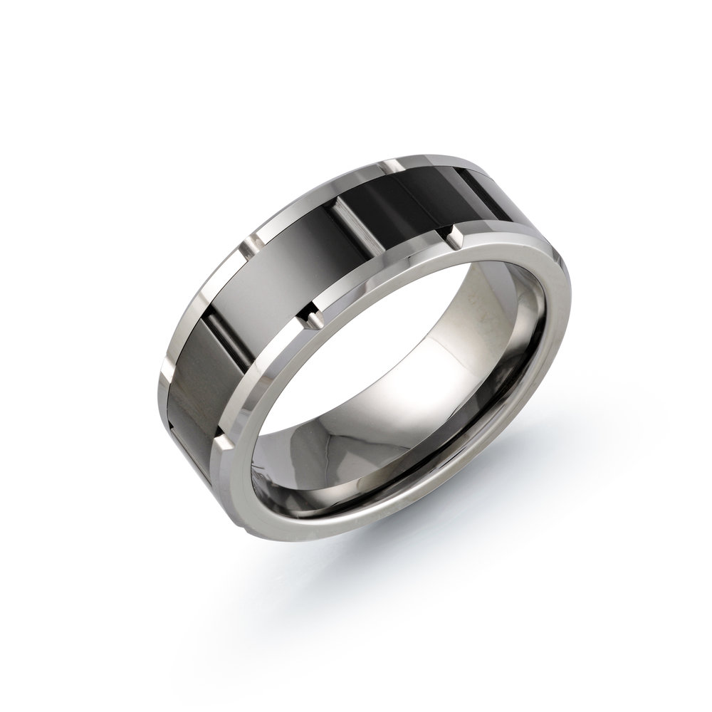 White/Black Tungsten Men's Ring Size 8mm (TG-017)