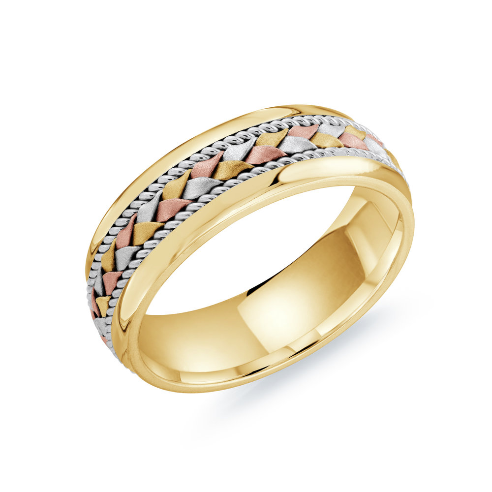 Tri-Color Gold Men's Ring Size 7mm (MRD-066-7YWT)