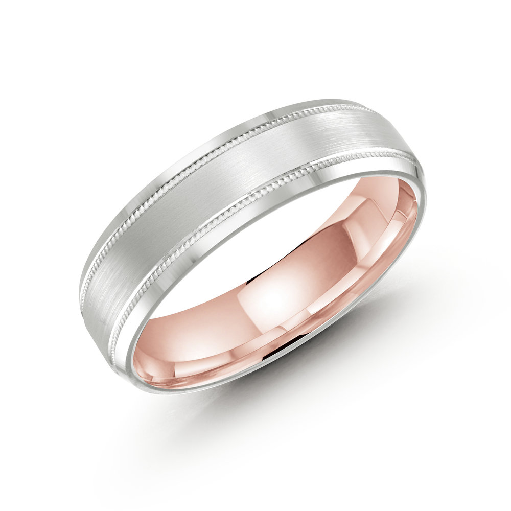 White/Pink Gold Men's Ring Size 6mm (LUX-413-6WZP)